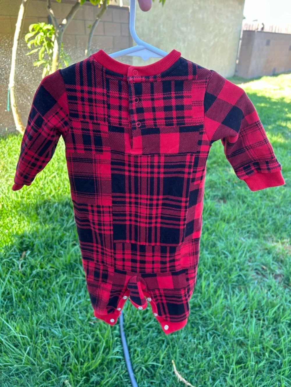 Ralph Lauren Red and Black Plaid Baby Romper with Polo Bear